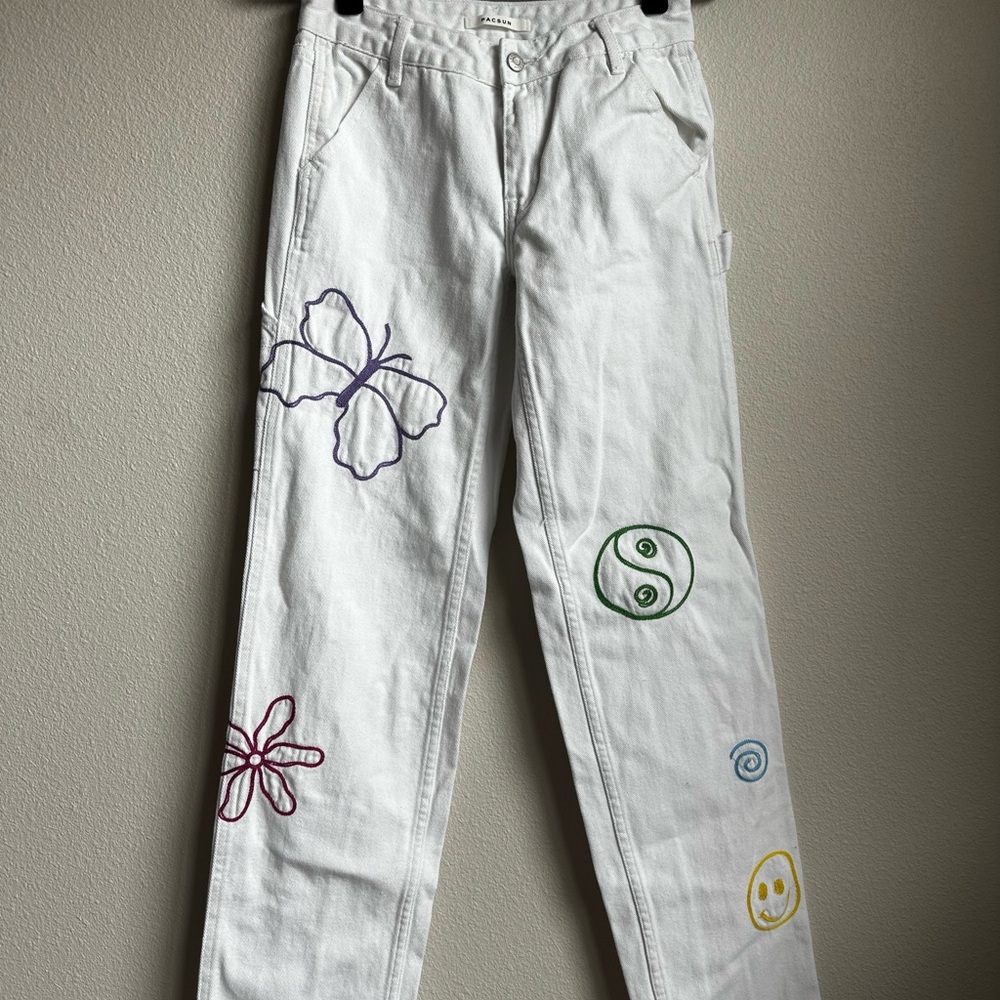PacSun White Embroidered Carpenter Denim Pants